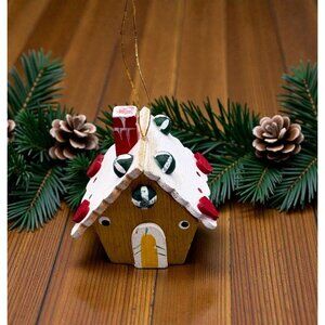 Wooden Gingerbread House Christmas Tree Ornament Handcrafted Whimsical Decor